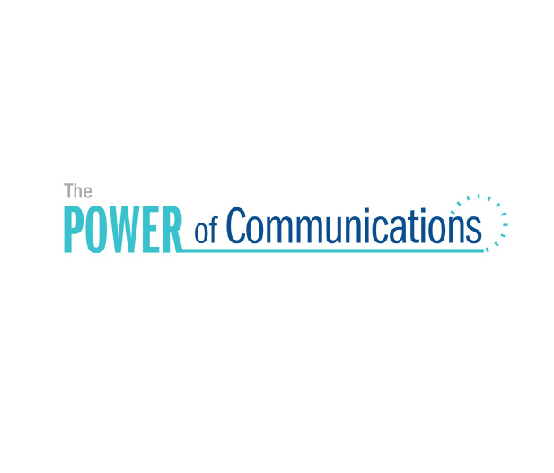 This image shows the typography design for "The Power of Communications" an internal department of Booz Allen Hamilton that promotes employee collaboration.